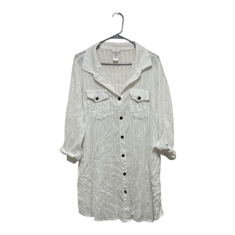 Dotti White Button-Front Swimsuit Cover-up 3/4 sleeve 100% cotton Size 2x - Picture 1 of 3